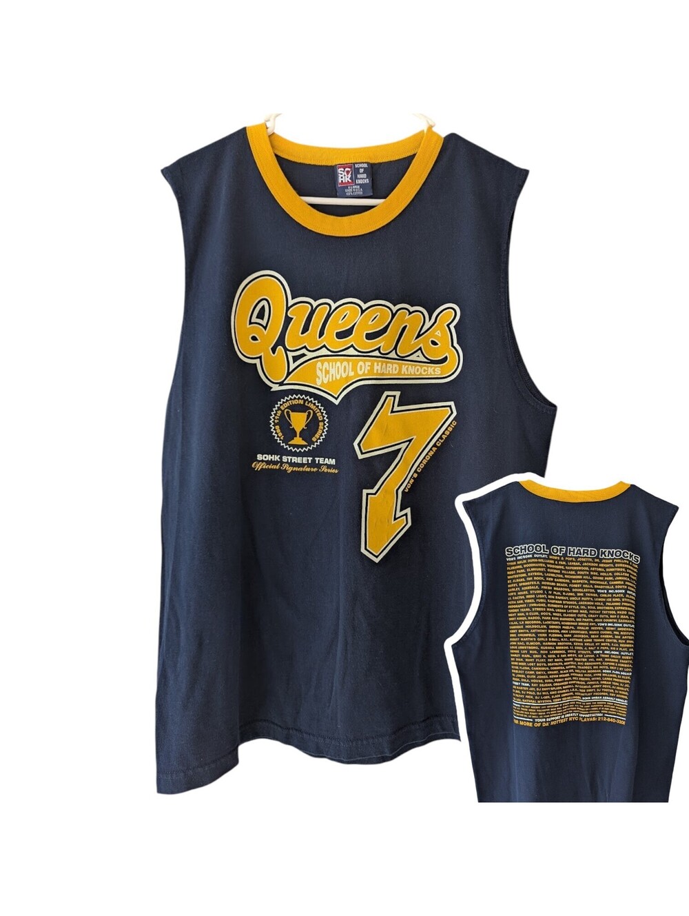 Vintage 1999 School of Hard Knocks Jersey XL Queens NYC Streetwear Tank Top Navy